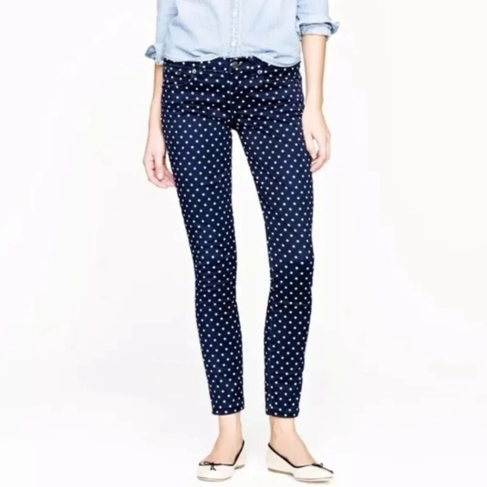 EUC Women's J.‎ CREW Corduroy Toothpick Pants Navy Polka Dot | Size 29